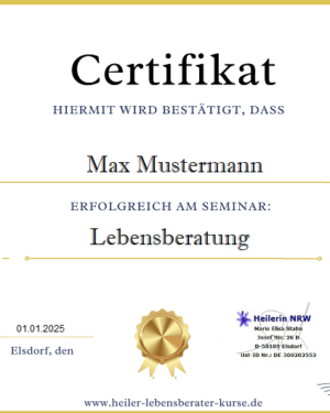 Zertifikat Heiler Lebensberater Kurse